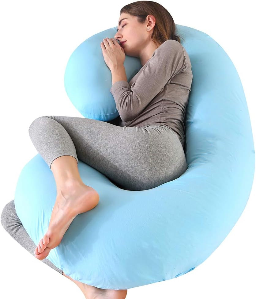 Pregnancy Pillow, C Shaped Full Body Pillow 52", Maternity Pillow Support for Back, Legs, Neck, HIPS for Pregnant Women with Removable Washable Jersey Cover(Lightblue)