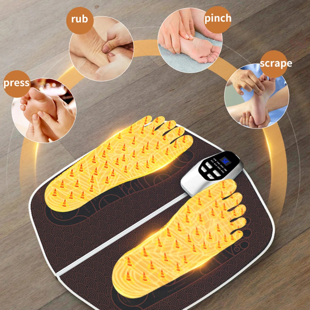 Electric EMS Foot Massager Mat - Foldable Muscle Stimulator with Remote Control