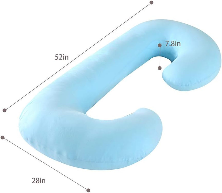 Pregnancy Pillow, C Shaped Full Body Pillow 52", Maternity Pillow Support for Back, Legs, Neck, HIPS for Pregnant Women with Removable Washable Jersey Cover(Lightblue)