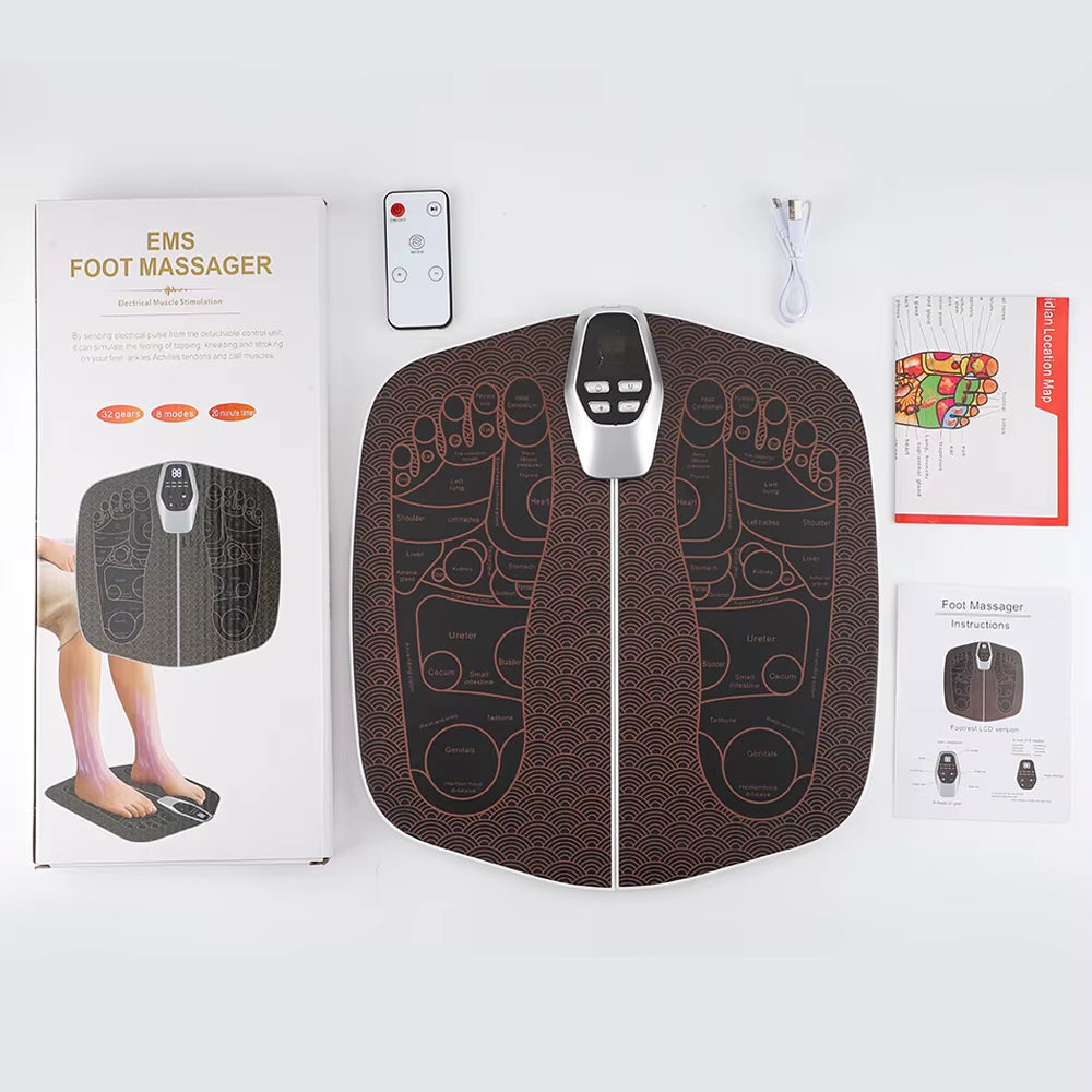 Electric EMS Foot Massager Mat - Foldable Muscle Stimulator with Remote Control